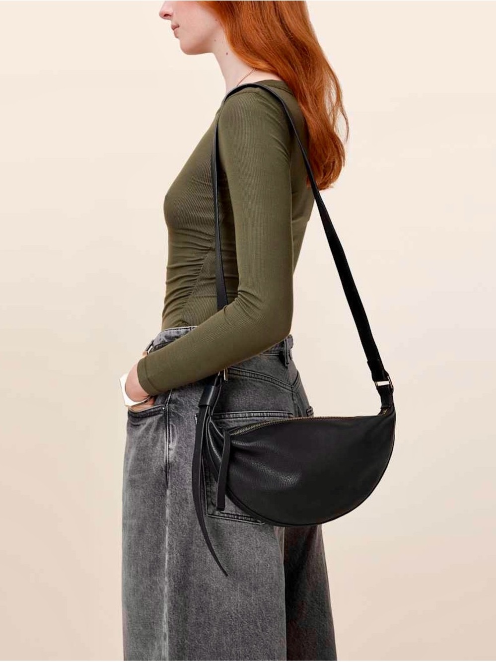 AllSaints GREEN Anita Leopard Half Moon Crossbody Bag. Fall/Winter 2023. NWT. - Picture 3 of 3